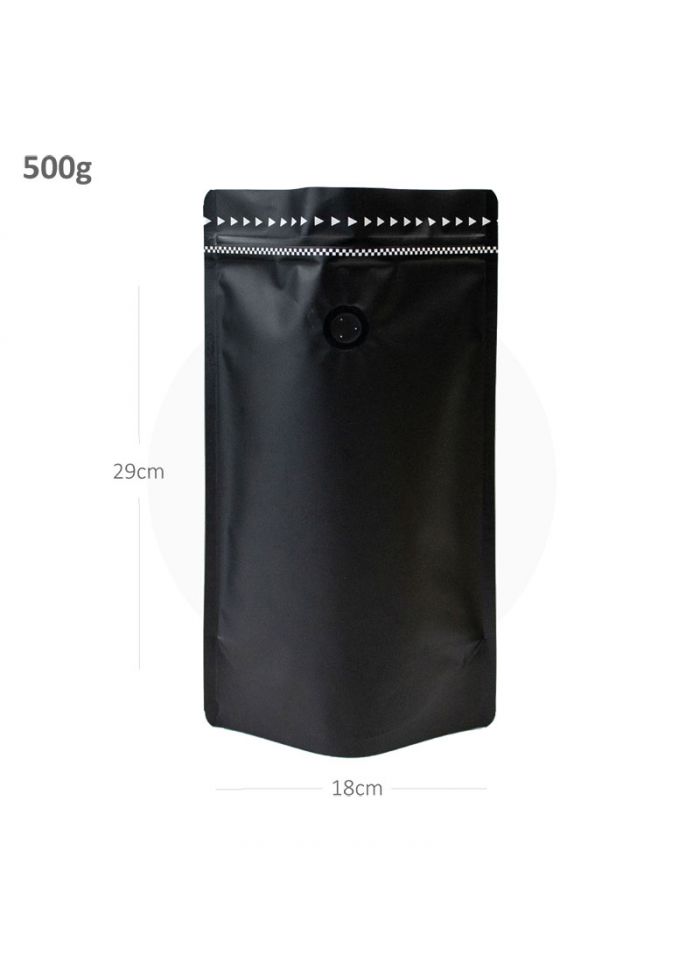 Duva 500G Black Stand Up Ziplock Valve Bag - 300/Ctn