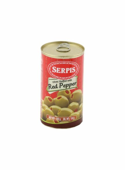 السربس زيتون اخضر بالفلفل الاحمر علب - 12 حبة في الكرتون - 350 جم للحبة