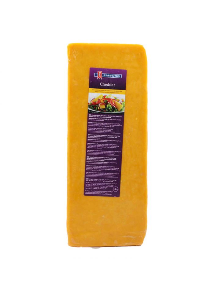 Emborg Cheddar Coloured Block F.I.D.M. 48% - Box of 8 Pieces - 2.5 Kg