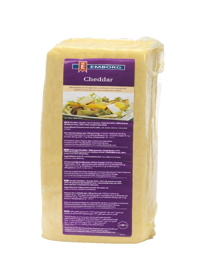 Emborg Cheddar White Sliced F.I.D.M. 50% - Box of 6 Pieces - 1 Kg