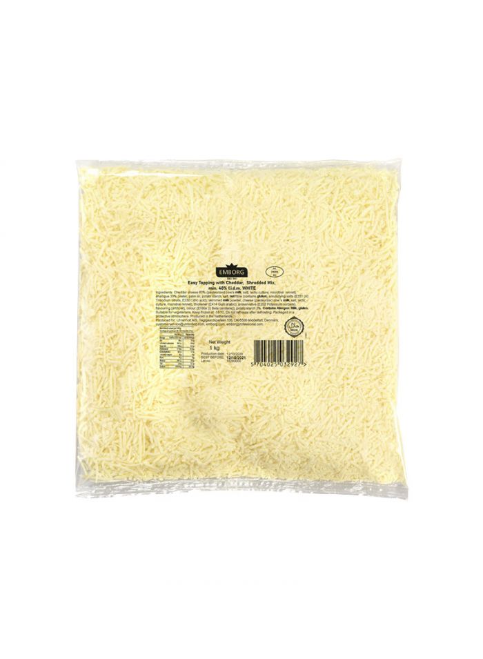 Emborg Easy Topping With Cheddar White Shredded F.I.D.M. 48% - Box of 10 Pieces - 1 Kg