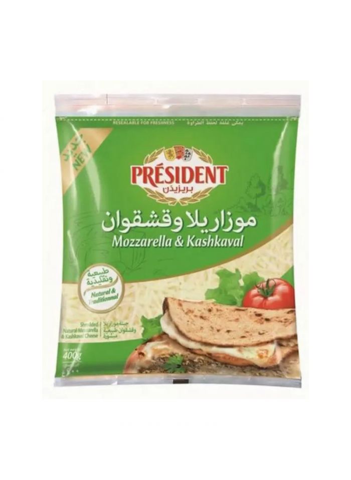 President Mozarilla & Kashkaval Cheese Shreded - Box Of 10 Pieces - 400 G
